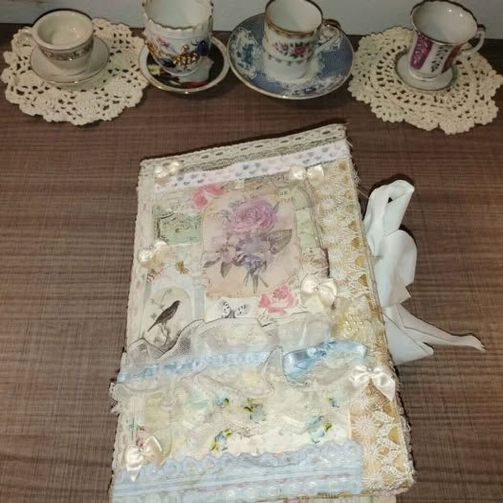 Original Handmade Junk Journal-Vintage Lace & Rose themed, neutral/pastel colors